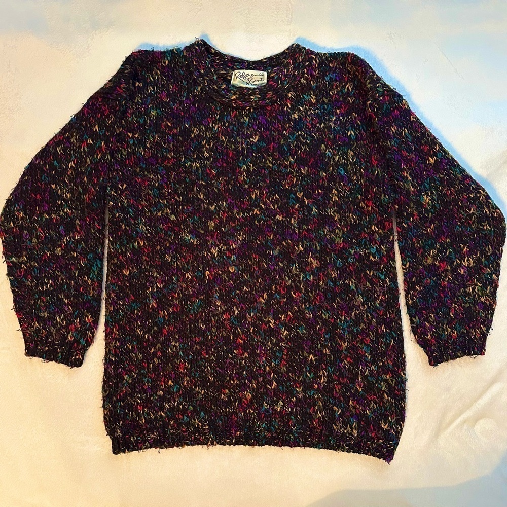 Vintage Reference Point Black & Multicolor Knit Sweater Colorful Acrylic Crew S